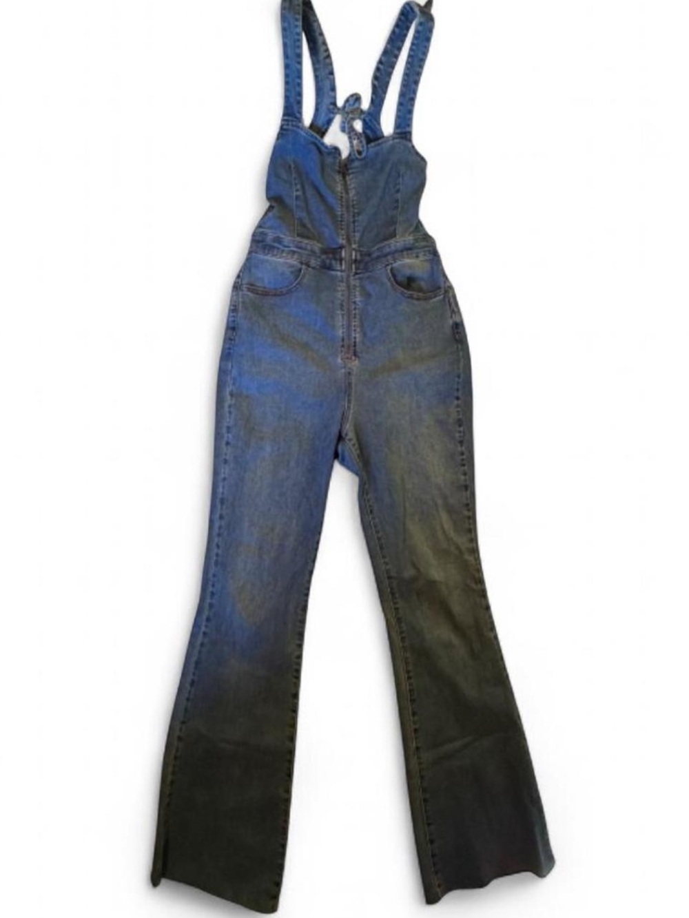 Free People We The Free CRVY 2nd Ave Denim Jumpsuit Size 6 Open Back - Picture 4 of 6